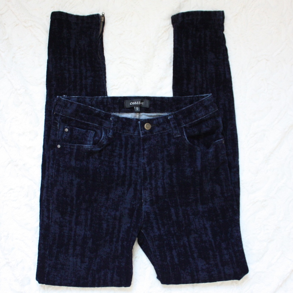 Cotélac Distressed Velvet Skinny Jeans Navy Blue 0